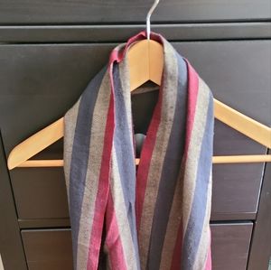 Banana Republic Wool Scarf – Burgundy / Dark Blue / Beige Stripe (Unisex)